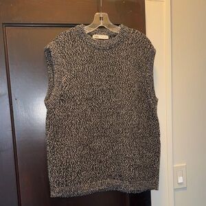 Zara Black & White Marled Oversized Crewneck Sweater Vest